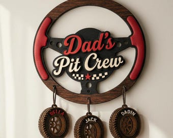 Custom Pit Crew Dad Plaque, Personalized Racing Wood Sign, Race Car Garage Decor