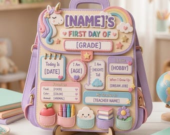 Personalized Unicorn First Day of School Sign, Milestone Keepsake Board