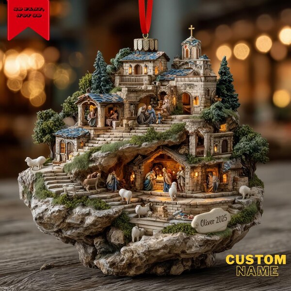 Personalized Nativity Scene Village Christmas Ornament 2025, Custom Family Holiday Decor, Religious Keepsake Gift
