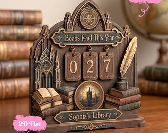 Personalized Gothic Wooden Book Tracker, Custom Library Decor, Reading Counter Sign