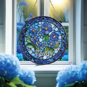 Forget-Me-Not Floral Faux Stained Glass Suncatcher, Botanical ACRYLIC Window Hanging, Handmade Gift for Nature Lovers, Gift for Mother's Day