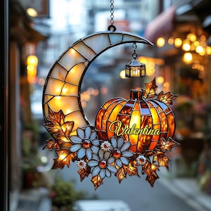 2D Flat Maple Leaf Crescent Moon Acrylic Suncatcher - Fall Window Hanging