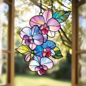 Orchidée attrape-soleil, faux vitrail suspendu, cadeau parfait pour les amateurs d'orchidées pour le jardin, la cuisine ou la fête des mères