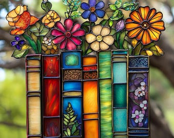 Book Acrylic Suncatcher,Books Window Hanging, Perfect Book Lover Gift, Teacher or Librarian Xmas Ornament Librarian Gift Book Room Decor
