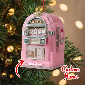 Personalized Retro Pink Slot Machine Christmas Ornament – 2D Vintage Xmas Ornament, Bar Ornament, Gift for Gamers, Christmas 2025 Decor