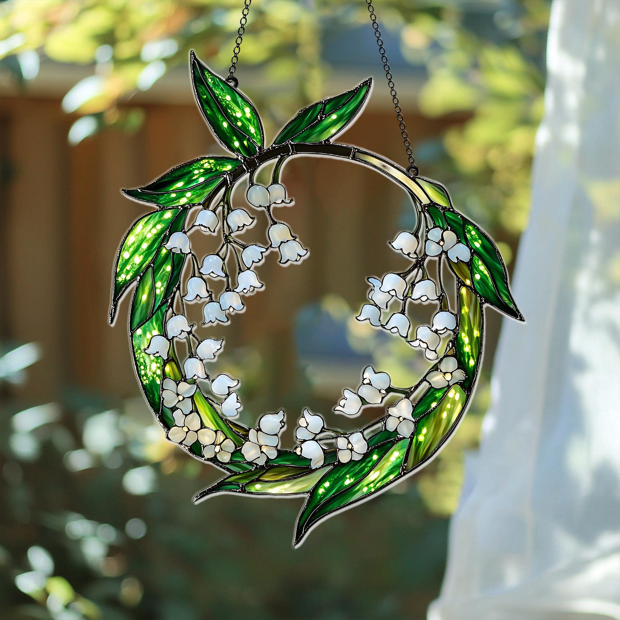 Attrape-soleil Vitrail Muguet - Décoration Suspendue Acrylique Colorée Pour Fenêtre, Balcon Ou Jardin - 20 Cm