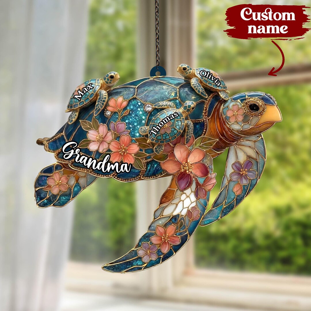 Personalized Sea Turtle Suncatcher, Custom Family Names Window Hanging ...