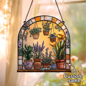 "Acryl Topfpflanzen Suncatcher - ""Kunst Glasmalerei"" - Fensterkunst."