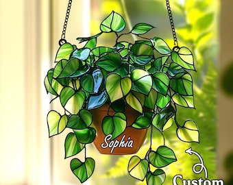 Acrylic Pothos 2D Flat ACRYLIC Suncatcher, Faux Stained Glass Window Hanging
