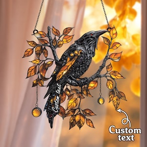 2D Flat Mystic Crow ACRYLIC Suncatcher – Acrylic Faux Stained Glass, Autumn Decor