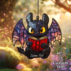 2D Flat Dragon Reading Book ACRYLIC  Suncatcher – Faux Stained Glass Window Art