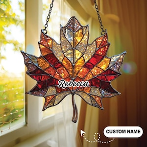 2D Flat Acrylic Maple Leaf Suncatcher, Faux Stained Glass, Autumn Decor