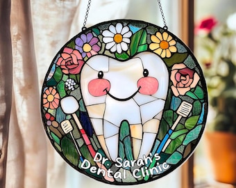 Personalized Tooth ACRYLIC 2D Flat Suncatcher, Faux Stained Glass, Dental Decor