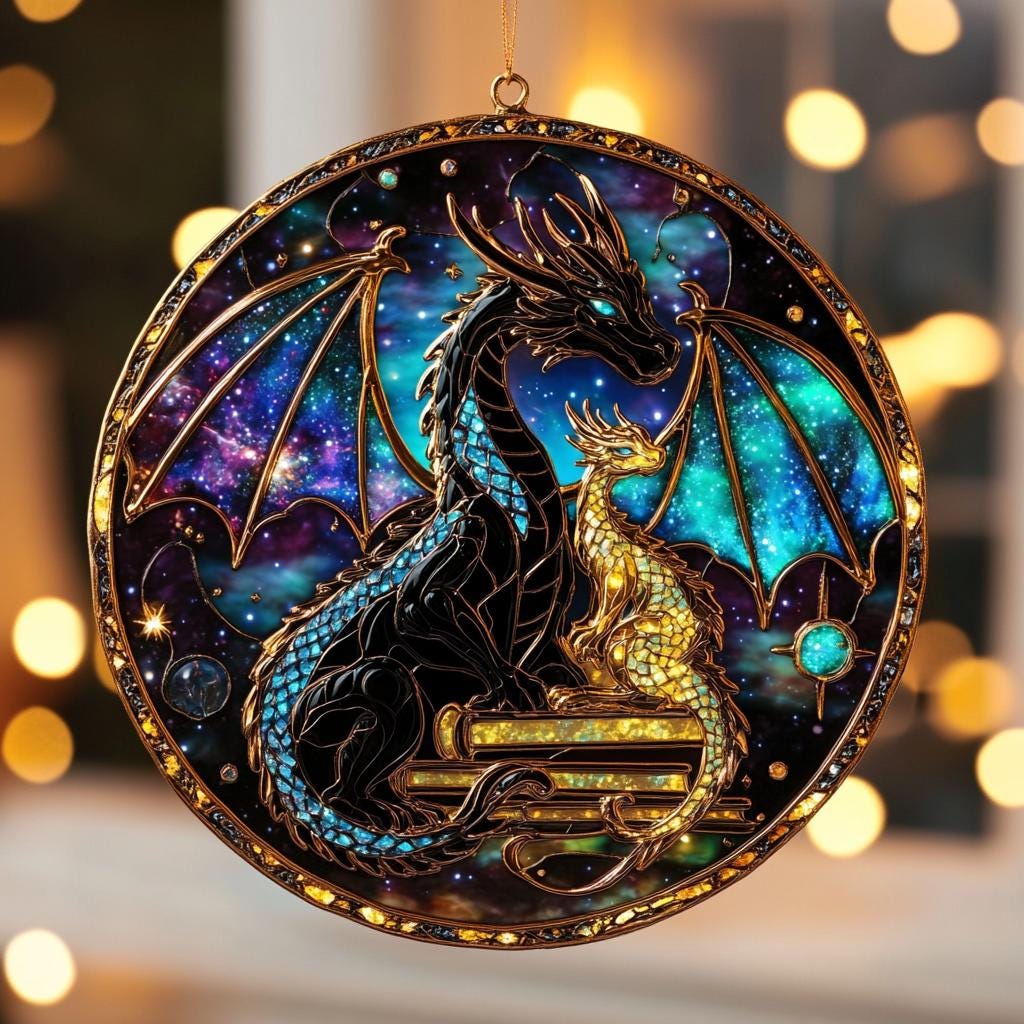Fourth Wing Dragon Faux Stained Glass Ornament, Book Lover Christmas Acrylic Ornament, Perfect Holiday Gift for Bookworms and Fantasy Fans