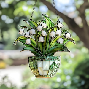 Personalized Lily of the Valley Faux Stained Glass Window Hanging, Flower Acrylic Suncatcher, Flower Lovers Gift, Gift for Mother&#39;s Day