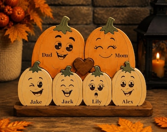 Personalized Family Pumpkin Wooden Puzzle Fall Decor, Custom Halloween Home Decoration Gift For Parents And Kids
