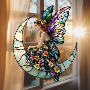Butterfly Fairy Acrylic Suncatcher Ornament, Window Hanging Decoration, Perfect Fairy Garden or Spring Decor for Nature Lovers