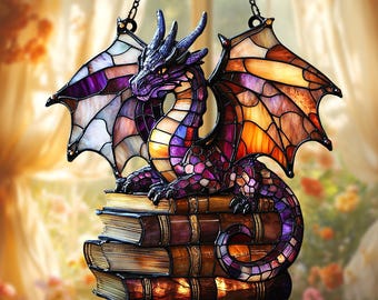 Fantasy Dragon Suncatcher Ornament, Dragon Wall Art and Bookish Decor, Ideal Gift for Dragon Lovers and Readers
