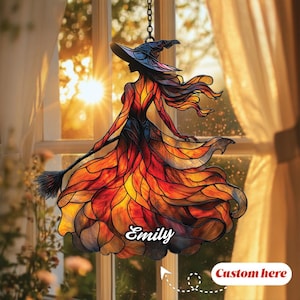 Acchiappasole in acrilico 2D Flat Autumn Witch - Finto vetro colorato per finestra
