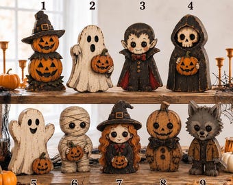 Vintage Inspired Halloween Wooden Figures – Hand Painted Spooky Characters