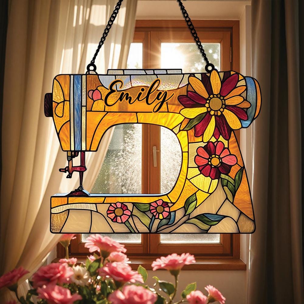 Acrylic Sewing Machine Suncatcher Window Hanging Gift for Quilters Sewing Lovers Sewing Room and Tailor Shop Decor Sewing Custom Ornament