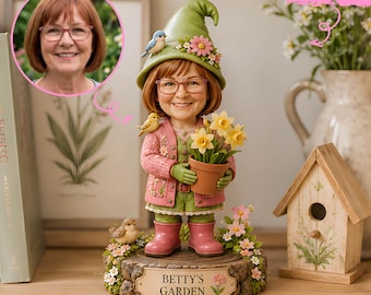 Figura de gnomo de jardín personalizada a partir de una foto – Decoración con nombre personalizado