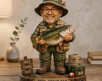 Fishing Dad Figurine, Fisherman Statue, Angler Decor, Father's Day Gift