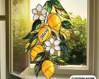 2D Flat Lemon Branch Suncatcher – Faux Stained Glass Kitchen Window Hanging