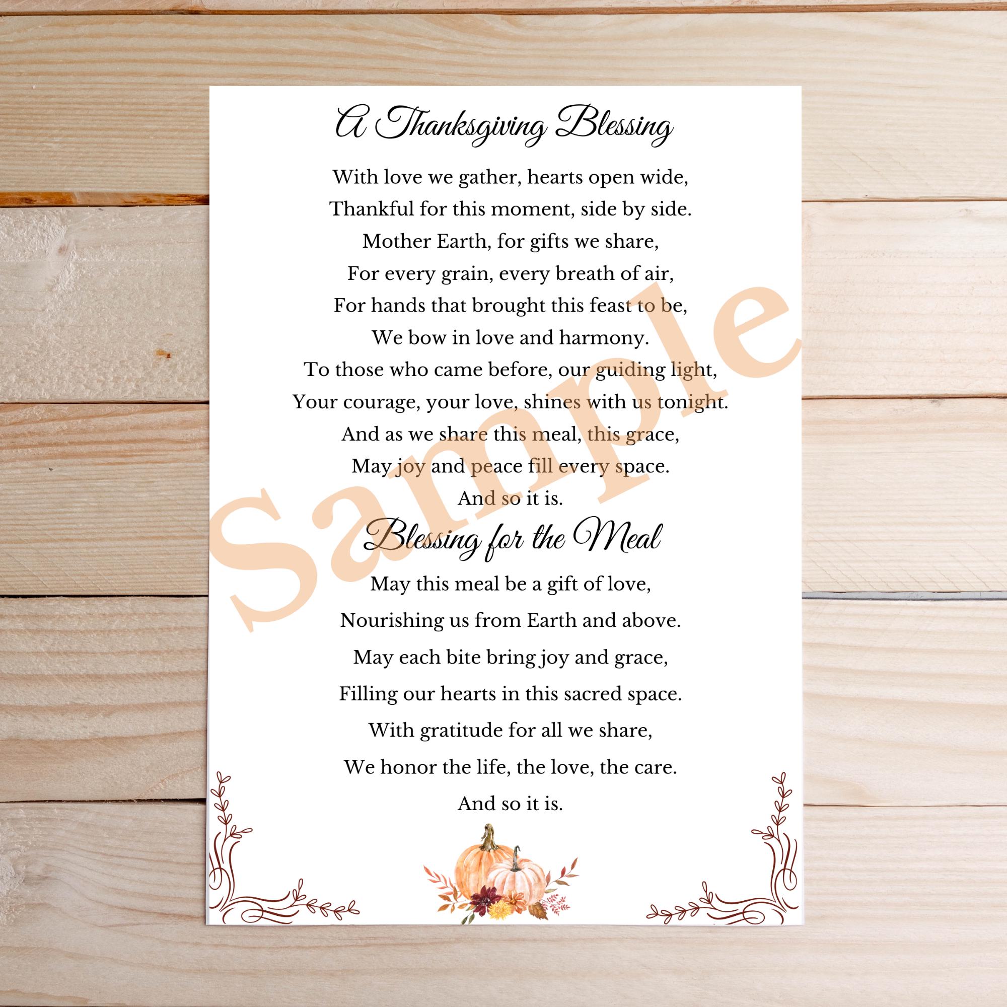 Printable Thanksgiving Blessings Table Blessing &amp; Food Blessing Gratitude Prayer Digital ...