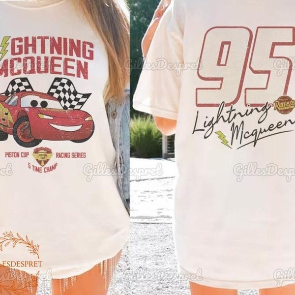 Camicia a due lati del film Retro Cars, Camicia Lightning Mc Queen, Camicia Disney Cars, Camicia Piston Cup, Kachow L. Mcqueen, Camicie Pixar Cars