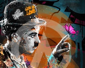Schilderij Charlie Chaplin en de vlinder door ROMARIC