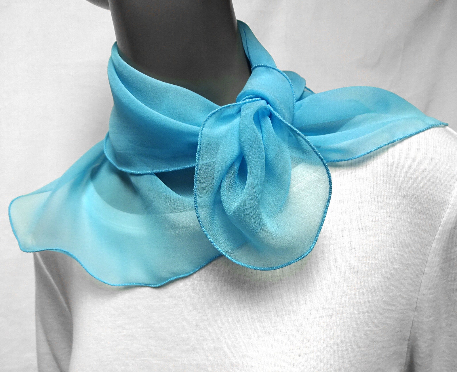 Aqua Sky Blue Square Scarf Black Chiffon Petite Neck Etsy