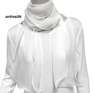 Silk Chiffon Scarf , Natural White Sash Belt,  Waist Tie, Sheer Skinny Scarf 10 x 64 Inches, Artinsilk.