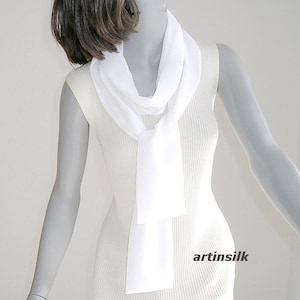 Natural White Silk Skinny Scarf Tie Belt, Narrow Sash, Bridal Sash Formal Cummerbund, Artinsilk image 4