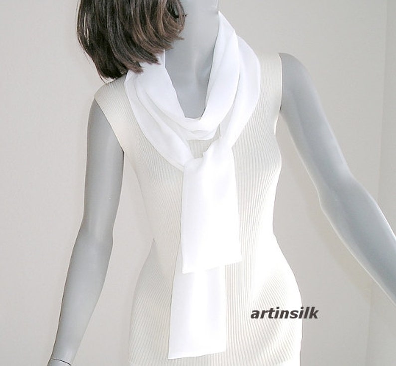 Natural White Silk Skinny Scarf Tie Belt, Narrow Sash, Bridal Sash Formal Cummerbund, Artinsilk image 4