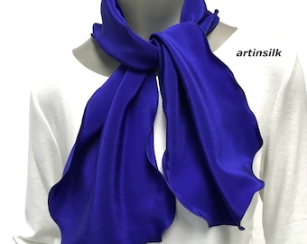 Deep Blue Silk Scarf Ultramarine Neck Tie, Blue Scarflette, Indigo Crepe Pure silk, Azul Anil Blue, Natural Silk, Artinsilk