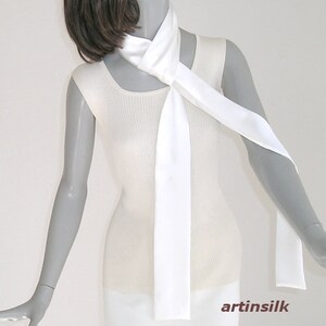 Natural White Silk Skinny Scarf Tie Belt, Narrow Sash, Bridal Sash Formal Cummerbund, Artinsilk image 3