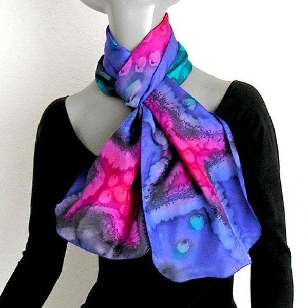 Indigo Purple Blue Scarf, Unique Hand Painted Silk Scarf, Shooting Stars, JOSSIANI