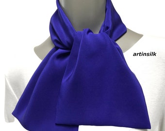 Royal  Blue Small Neck Scarf, Ultramarine Pure Silk Crepe 16mm X XS, Petite or Teenager Scarf, double layer silk, Artinsilk.