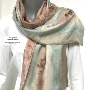 Unique Silk Scarf Hand Painted Reversible,  Petite 12x44&quot;, Hand Dyed One of a Kind, Artisan Handmade, Jossiani.