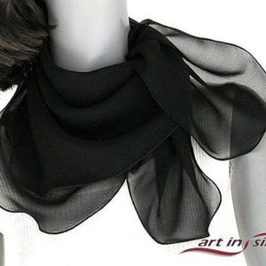 Silk Chiffon Scarf, Black Square Scarf, Sheer Scarf, 25&quot;x 25&quot;, Petite Shoulder Scarf, Gift for Women, Artinsilk