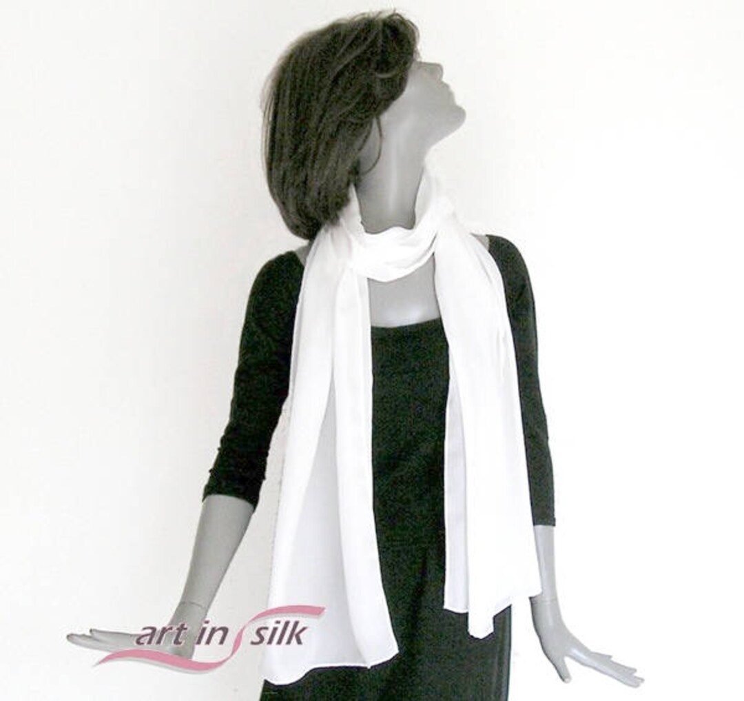 White Silk Scarf Men Women Hand Hemmed Unisex Made to Order Etsy