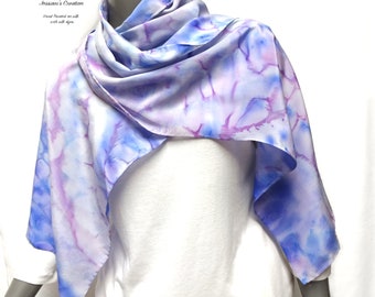 Hand Painted Silk Crepe Silk Scarf Lavender Purple Periwinkle, Unique Jossiani's hand dyed silk creation.