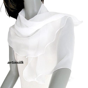 Sheer White Silk Scarf, True White or Natural White, Gift for Girl or PETITE, M S XS, Artinsilk