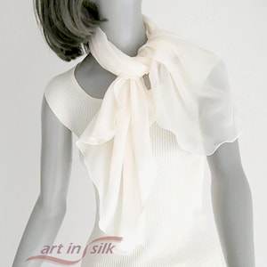 Ivory Scarf Hand Dyed Pure Silk Scarf Chiffon 8mm, Petite Small  Gift for Weddings, 20x40 Inches Artinsilk.
