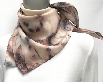 Silk Square Scarf Hand Painted Neck Kerchief, Earth Tones Black Brown, Artisan Made, Jossian