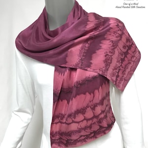 Unique Silk Scarf Hand Painted, Gift for Her Petite Medium 10x44&quot;, Hand Dyed One of a Kind, Artisan Handmade, Dark Wine Red, Jossiani.