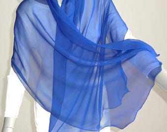 Sapphire Blue Shawl,  Bordeaux Wrap, Burgundy coverup, Sheer Silk Scarf, Pure Silk Chiffon 8mm, Artinsilk.
