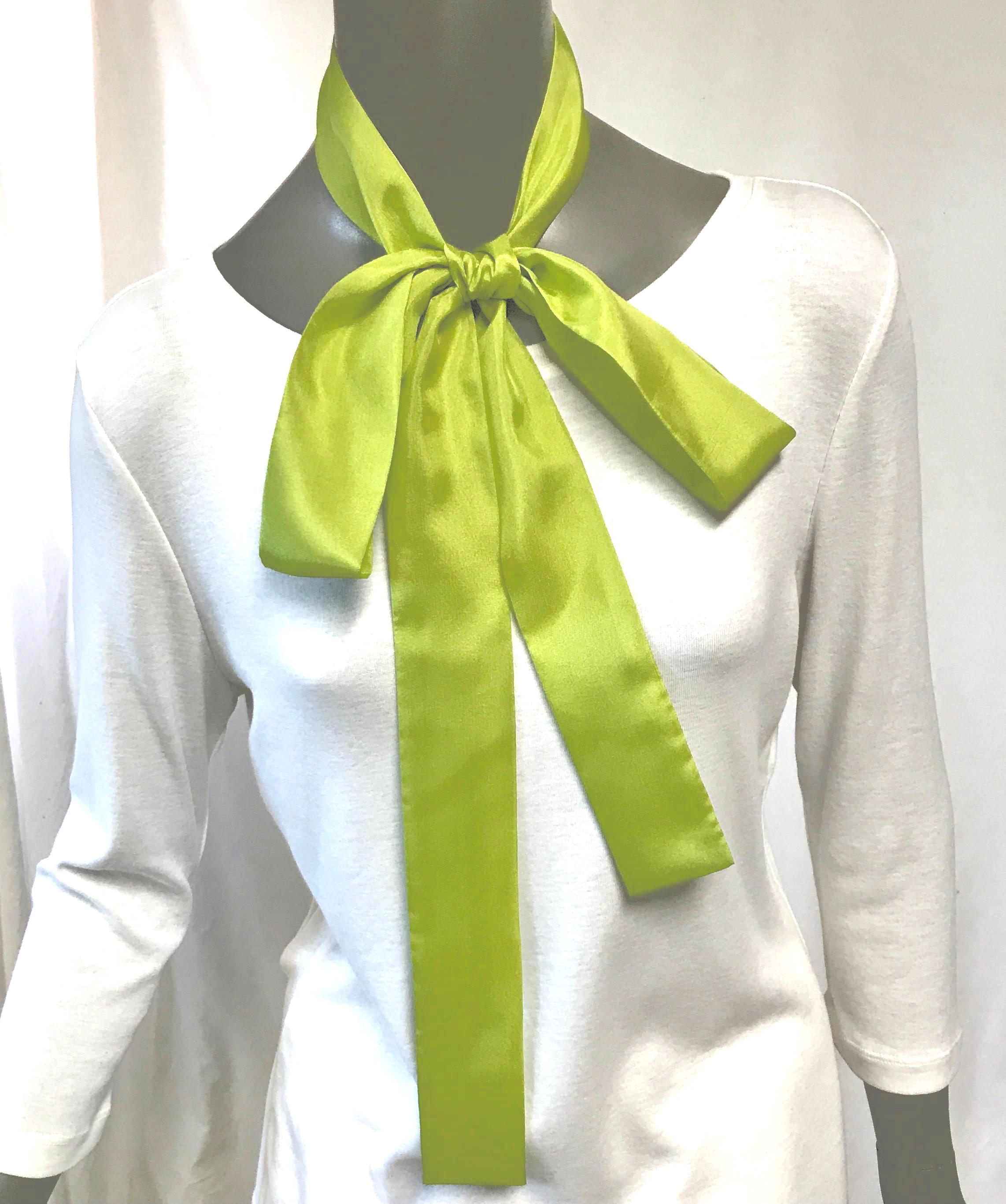 Chartreuse Green Silk Sash, Lime Celery Green Skinny Scarf  display picture 2