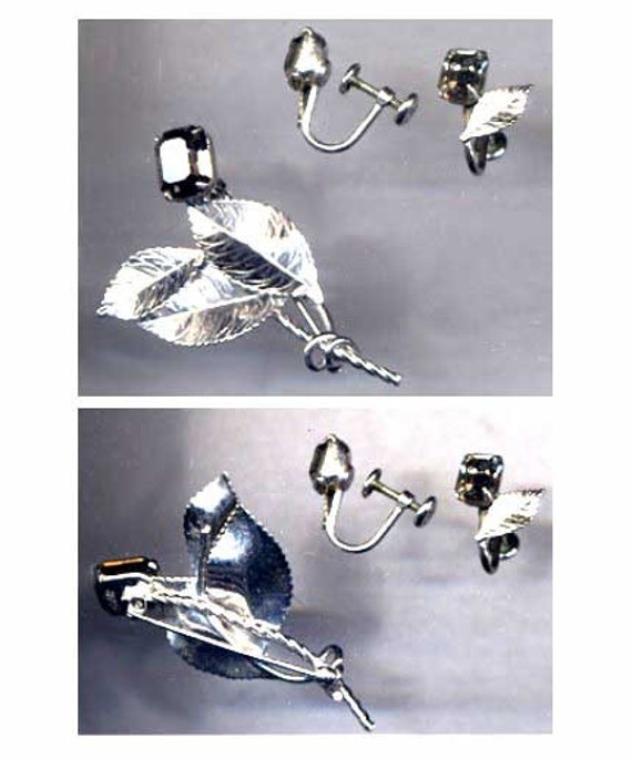 Vintage Sterling Silver Mod Retro Brooch Earrings… - image 7
